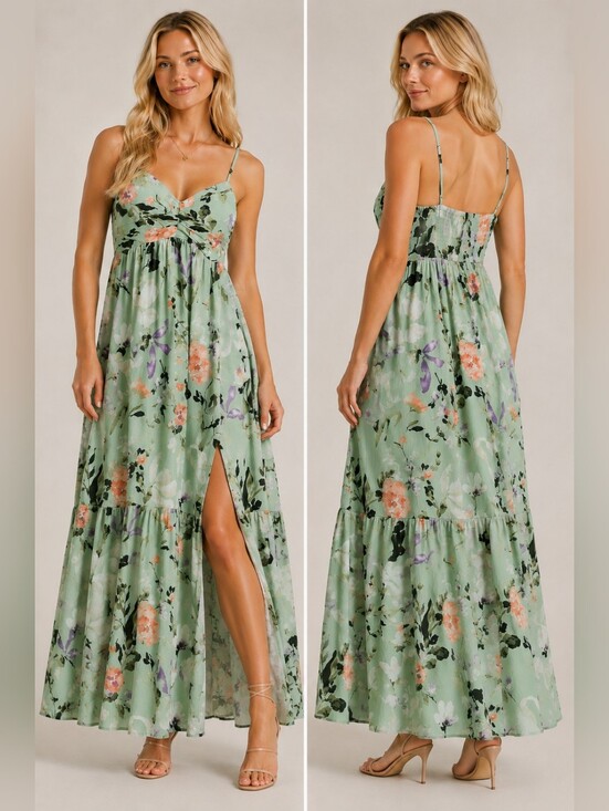 Abercrombie & Fitch Dresses & Skirts - Abercrombie Floral Ruched Maxi Dress Side Slit Cottagecore Resort Dress SP